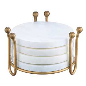 Ensemble de sous-verres en marbre faits à la main, sous-verres en pierre blanche et verte avec support en métal, sous-verres pour boissons, protection de table moderne - Product Image 5