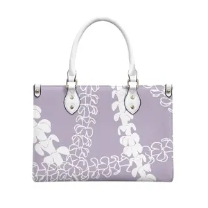 Waterproof Ladies PU Handbag Puakenikeni Lei White Outline Pattern Print On Demand Custom Rectangle Women Bags