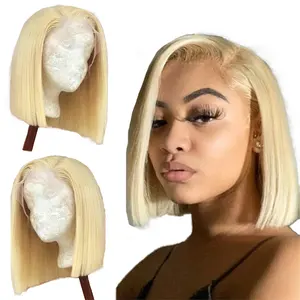 Swiss Transparent HD lace 613 honey blond bob wig human hair straight remy lace frontal wigs for black women