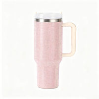 Gobelet à café isotherme en acier inoxydable à double paroi de 40 oz avec poignée, couleur dégradée et strass