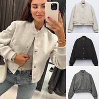 Veste bomber courte à manches longues décontractée pour femmes, douce et respirante, automne/hiver