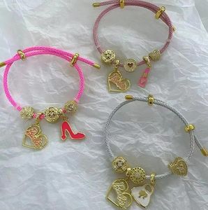 <span class=keywords><strong>Pulsera</strong></span> Delicada con Dije de Corazón Chapado en Oro para Mujer, <span class=keywords><strong>Ajustable</strong></span>, con Cuerda Trenzada, Joyería de Moda al por Mayor - Product Image 1