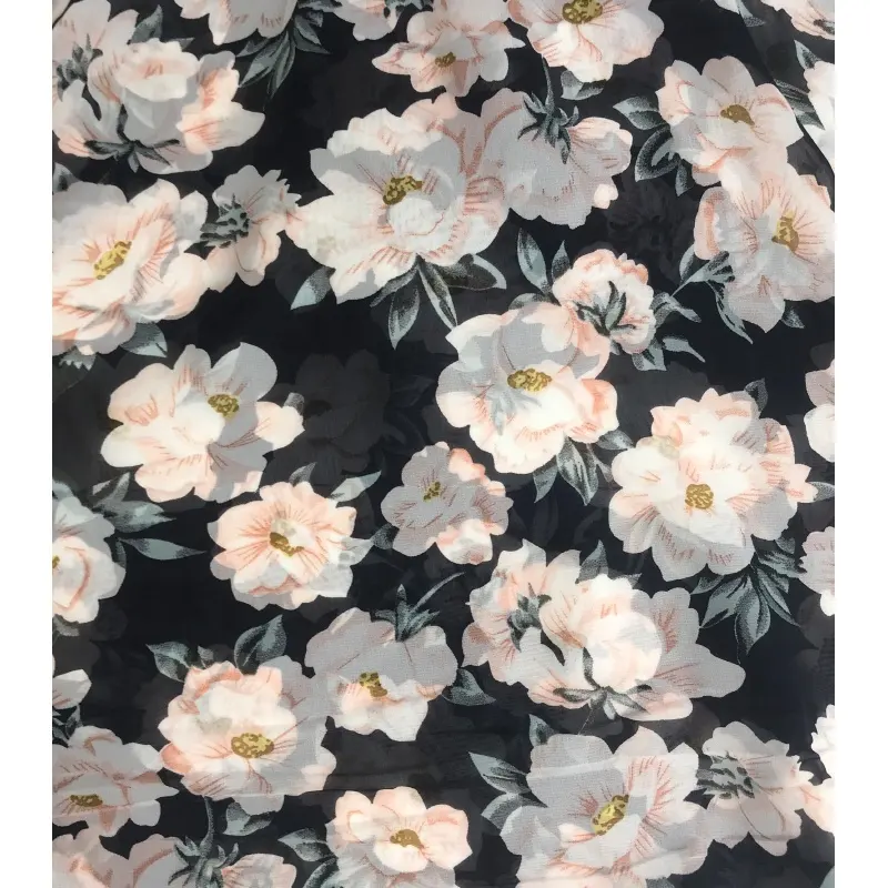 New Spot Chiffon Print Kleid Stoff Blumenmuster Gewebt Guangdong Leichter bedruckter Polyester Stoff