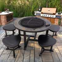 Meilleures ventes Ensemble table et chaises de camping d'extérieur, foyer, barbecue au charbon de bois, acier métallique thermolaqué, pour profiter de la vie en plein air
