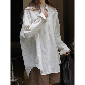 Nuova <span class=keywords><strong>camicia</strong></span> a righe senza colletto minimalista in <span class=keywords><strong>stile</strong></span> <span class=keywords><strong>giapponese</strong></span> primaverile, comoda camicetta snellente da donna - Product Image 1