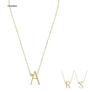 FUAMAY Kalung Perak Dainty 26 A B C D E FG A To Z, Kalung Inisial Pave Kecil