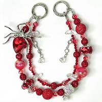 Lujoso Colgante para Teléfono Araña Roja, Cordón con Cuentas de Cristal y Diamantes de Imitación, Llavero Gótico Plateado, Colgante para Bolso, Joyería Hecha a Mano al por Mayor