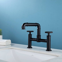 Robinet d'évier de cuisine en laiton massif à 2 poignées, tuyau industriel, salle de bain, noir mat, robinet d'évier de cuisine
