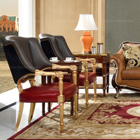 Meubles de salon en cuir et bois de style classique de luxe