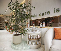 Salon de coiffure de luxe, couleur blanche, comptoir en pierre, style spécial, présentoir à personnaliser