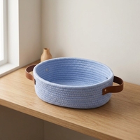 Petit panier tissé KUYUE, mini panier de rangement en corde de coton bleu, panier décoratif ovale pour jouets, chiens et chats