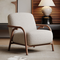 Fauteuil individuel de style vintage, minimaliste, luxueux, haut de gamme, en bois, pour salon, tissu blanc crème, fauteuil de détente