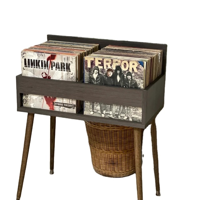 Dual Display Wood Record Album Holder Storage Stand  Wood Vinyl Record Storage