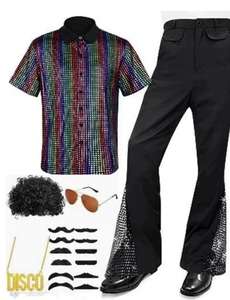 Nuevo Disfraz Disco Inspirado en los 70 para Hombre Adulto, Camisa Brillante de Manga Larga, Pantalones de Campana con Accesorios Completos para Cosplay - Product Image 3
