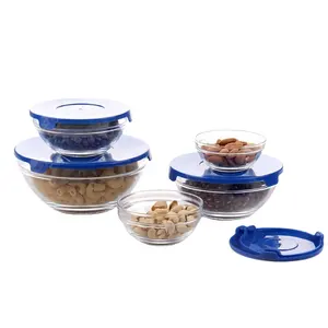 Clear glass glass salad bowls set with plastic lids clear fruit bowl set lunch box fresh box food container with cover