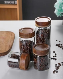 Contenitore Ermetico in Vetro per Alimenti con Coperchio in Legno di Acacia, Barattolo Rotondo Trasparente - Product Image 2