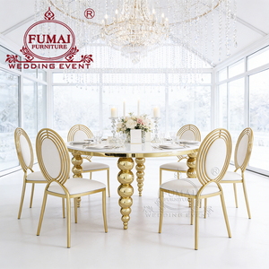 Elegant Hotel Dining Wedding Furniture <b>Party</b> Decoration Round <b>Table</b> with Golden Stainless Steel Gourd Legs - Product Image 3