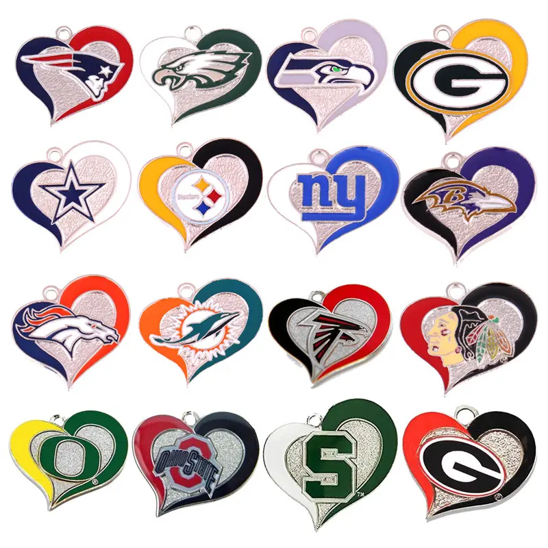 تصميم مختلط نمط الرياضة كرة القدم الأمريكية مجوهرات القلب على شكل فريق سوبر أقراط