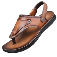 Sandales d'été décontractées pour hommes en cuir véritable à bout ouvert, motif léopard, antidérapantes et confortables, à enfiler