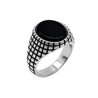 Bague en argent sterling 925 avec agate noire naturelle turque Kaanjewelry, style classique vintage pour homme, bague en argent personnalisée