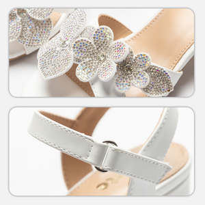 Sandali Bianchi con Tacco a Blocco e Punta Aperta per Ragazze, Decorazione con Fiori in Strass, Cinturino alla Caviglia, Tomaia in PU, <span class=keywords><strong>Scarpe</strong></span> da Festa Primavera/Estate - Product Image 4