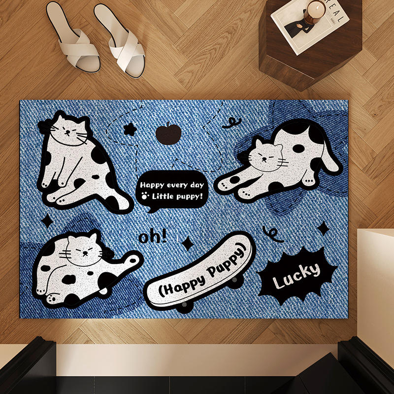 Design rectangulaire chat noir et blanc en denim [aspect usé et résistant]