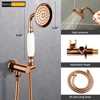 Système de douche à effet pluie antique de 9 pouces avec robinet à poignée unique, massage, or rose, 3 voies, en laiton, montage mural, déviateur, bec de baignoire