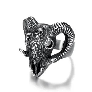 定制设计316不锈钢复古3D铸造模型山羊戒指男士头骨戒指男士女士