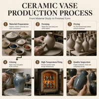Vase en céramique artisanal de style chinois ARM LVG, antique, traditionnel, rétro, néoclassique, en poterie rustique, récipient floral