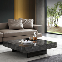 Table Basse Carrée Design Italien pour Salon, Luxe Discret, Plateau en Marbre, Piètement en Acier Inoxydable