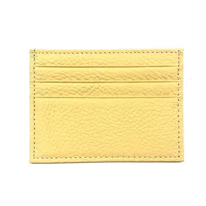 Super Slim Pocket Two Card Slots Leather Credit Card Holder yellow fashion design cowhide purse