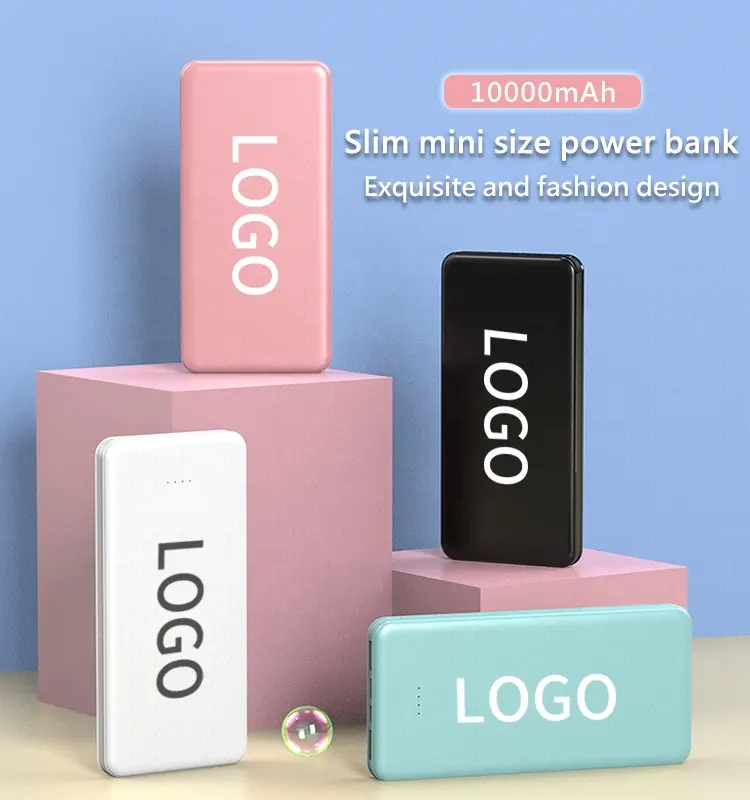 Batería portátil de 10000 mAh para exteriores, Banco de energía de 10000 mah con logotipo personalizado de dibujos animados ABS Delgado