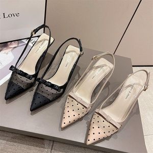 Escarpins à talon aiguille de 6 cm pour femme, sandales slingback sexy à bout pointu et talons transparents - Product Image 1