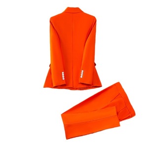 Women's Orange Suit Set Full Sleeve Polyester Satin Anti-Wrinkle Elegant Spring Casual Three Piece Jacket Vest Pants - Product Image 5