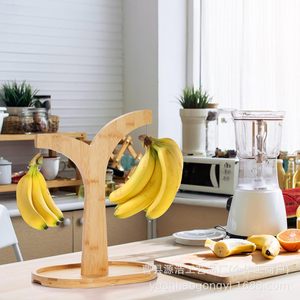 Solid Wood Banana Rack Round Desktop Fruit Storage Hook Wooden Hanging Rack For <b>Kitchen</b> Countertop - Product Image 3
