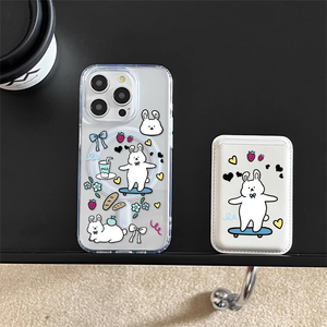 Dessin animé magnétique <span class=keywords><strong>sans</strong></span> <span class=keywords><strong>fil</strong></span> <span class=keywords><strong>charge</strong></span> porte-carte PU cuir support pour téléphone portable Portable Vintage Style accessoire <span class=keywords><strong>de</strong></span> mode - Product Image 2