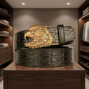 Ceinture en cuir de vachette avec boucle en alliage tête d'aigle, largeur 3,5 cm, style vintage décontracté, motif uni pour homme - Product Image 3