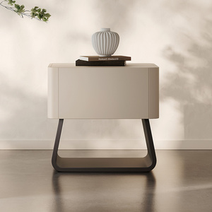Table de chevet minimaliste en bois massif laqué M835 couleur thé au lait, armoire de rangement multifonctionnelle, meubles de chambre à coucher - Product Image 2