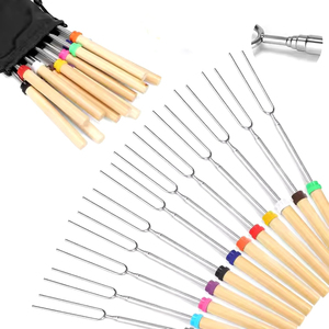 Nhà máy chuyên nghiệp Telescopic BBQ ngã ba <span class=keywords><strong>Marshmallow</strong></span> rang Gậy smoes gậy với tay cầm bằng gỗ 31 đến 81cm - Product Image 4