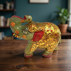 Green Aventurine Gemstone Painted <b>Elephant</b> Statue Handcrafted Stone Figurine - Product Image 3