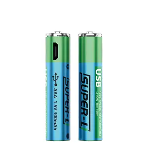 Baterias aaa recarregáveis atechpow com micro usb, bateria leve de polímero de íon de lítio, 400mah, 1.5v