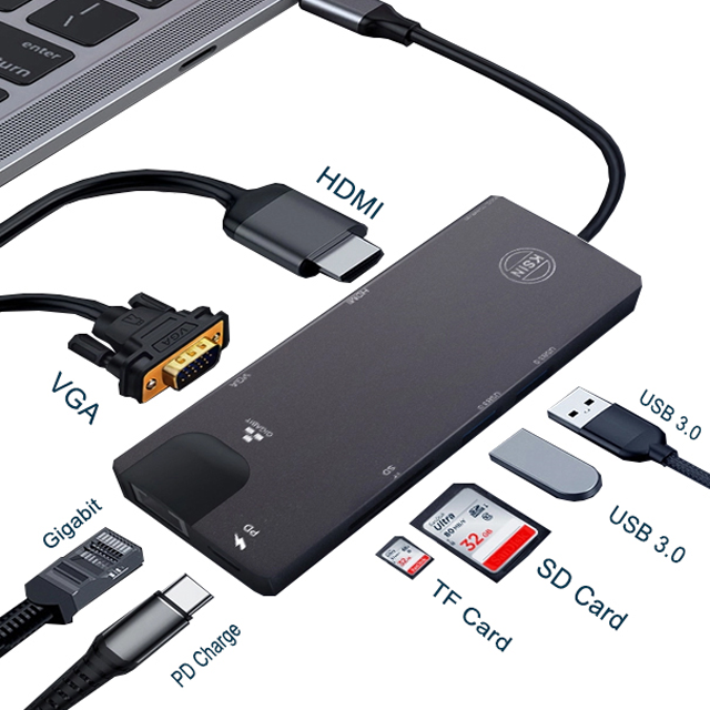 High Speed Usb Type c Hub 8 in 1 Usb Hub Multi Function Adapter for Type C Laptops