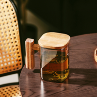 Tasses à thé en verre carrées Aeofa avec poignée, tasses à thé et mugs en verre, tasse à thé en verre avec poignée en bois et couvercle