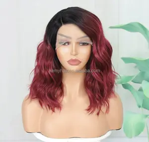 Wholesale New Arrival Burgundy Color Synthetic Lace Front Wig Cheap Synthetic Balayage L Part Lace Front Synthetic for Women