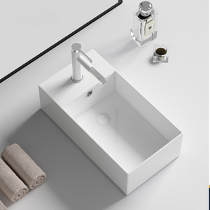 Lavabo en céramique blanc de style moderne, fabricant de céramique, lavabo de table en porcelaine, forme carrée, lavabo de salle de bain - Product Image 1