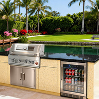 Cuisine modulaire d'extérieur avec barbecue intégré, 4 brûleurs et brûleur arrière infrarouge, grill à gaz avec couvercle de visualisation en verre trempé
