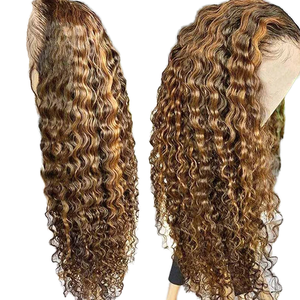 Perruques longues 100% cheveux vierges brésiliens Remy blondes pour couleur piano, avec dentelle frontale française et petit bonnet frontal - Product Image 1