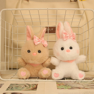 Portachiavi Coniglietto di Peluche Carino con Fiocco Rosa <span class=keywords><strong>e</strong></span> Zampe a Cuore, Morbido Ciondolo Coniglio Imbottito per Decorazione Borsa <span class=keywords><strong>e</strong></span> Zaino, Adorabile - Product Image 3