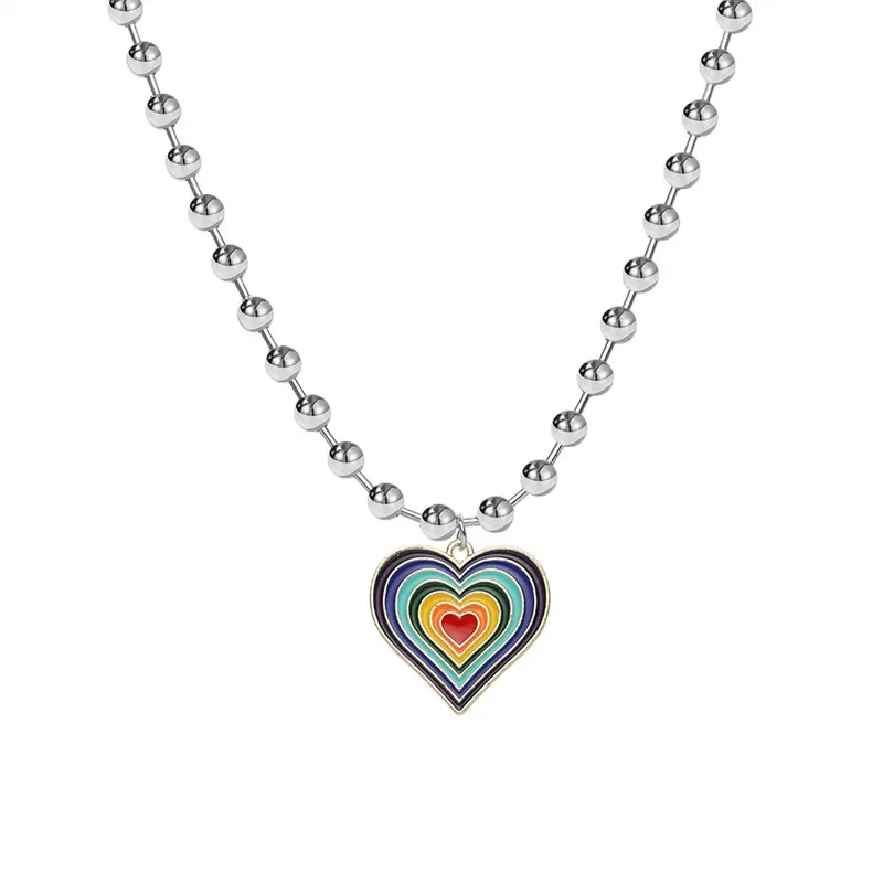 Trendy Lgbt Pride Necklace Fashion Peace Couple Necklace Korean Rainbow Heart Necklace