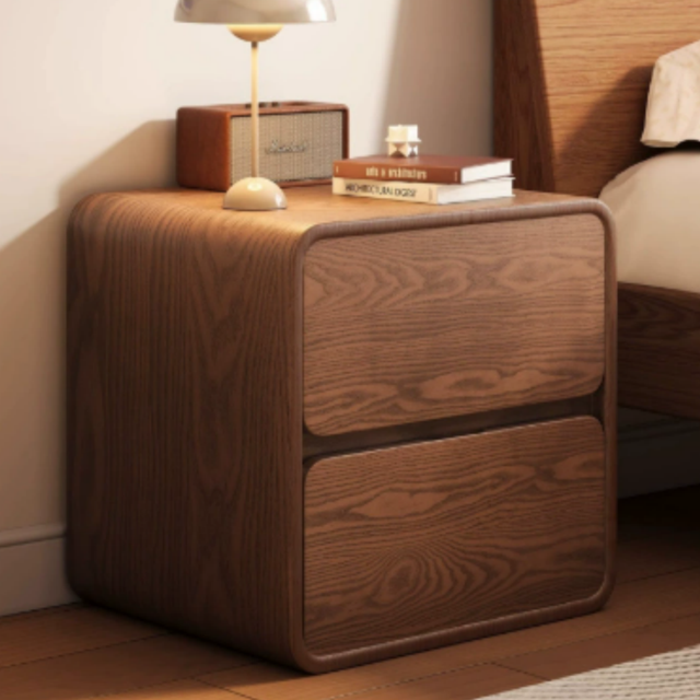 Modern Solid Wood Bedside Table with Double Drawers for Bedroom Apartment Hotel Luxury Home Decor